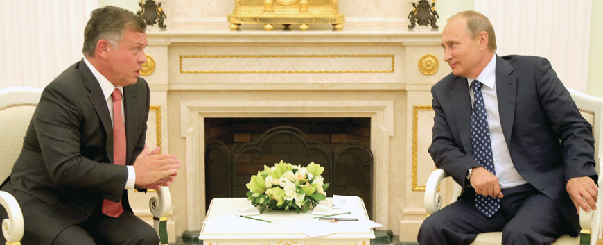 His Majesty King Abdullah meets with Russian President Vladimir Putin in Moscow on Tuesday (Photo courtesy of Royal Court)